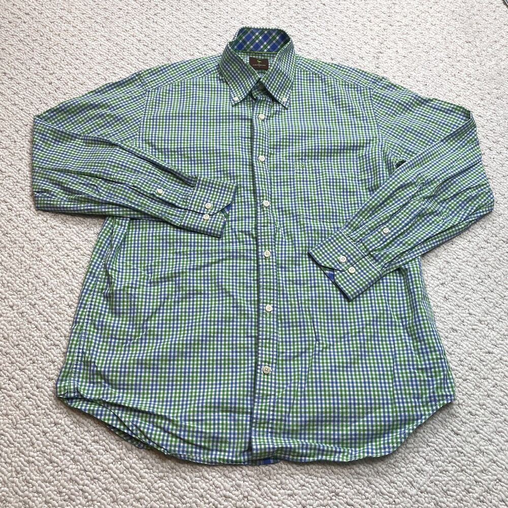 Tailorbyrd Button Up Shirt Mens Large Green Check Plaid Pocket Logo Collared Top